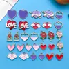 Día de San Valentín Multicolor Goteo de Aceite Corte de Rosa Corazón Corazón Durazno Colgante de Aleación Llavero Pulsera Accesorios para Joyería