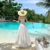 Conjunto de Top Tubinho Branco Puro Floral Estilo Francês para Mulheres, Vestido para Sessão de Fotos de Férias na Praia, Vestido Longo de Viagem para Sanya