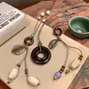 Nuevo Collar con Colgante de Cerámica Zen Estilo Chino para Mujer, Accesorio Largo Estilo Étnico Bohemio con Cuerda Colgante para Vacaciones de Verano