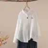 Colección Otoño 2026: Cuello estilo japonés Bolsillo Bordado Doble Capa Gasa Cardigan para Mujer Camisa de Manga Larga Top Venta al por Mayor