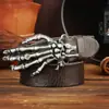 Cinturón de Cuero de Vaca de Primera Capa Estilo Gótico Vintage Hebilla Metálica de Calavera para Hombre, Cinturón de Cuero Genuino Oscuro con Diseño Único