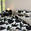 Conjunto Universal de Quatro Peças Floral Pequeno para Todas as Estações Capa de Edredom de Algodão Puro Lavado Conjunto de Cama de Três Peças para Dormitório Estudantil Solteiro e Casal