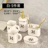 Juego Moderno de Cerámica para Baño Seis Piezas Botella de Loción para Baño Botella con Dispensador de Jabón Líquido para Manos Vaso para Enjuague Bucal Portacepillos de Dientes Jabonera