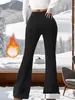 Pantalones de Pana con Forro de Terciopelo para Mujer Otoño e Invierno Cintura Alta Control de Abdomen Adelgazantes Micro Flare Pantalón de Campana Cálidos Levanta Glúteos