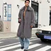 CI Cross-Border N0175 Casaco de Pele Sintética Masculino Outono/Inverno Novo Estilo Casaco Longo Masculino de Gola Quadrada Estilo Europeu e Americano