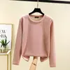Camiseta interna de gola redonda, novo estilo outono e inverno, feminina, modelagem solta, versátil, top de manga comprida espesso e quente