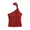 Camisola de estilo vintage con tirante asimétrico al cuello halter y copas en el busto, top corto sexy de verano ajustado a la cintura
