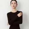 Cuello redondo, lana de hilo fino de calibre 18, sin costuras y delicado, top versátil para otoño e invierno, adecuado para el trabajo y el uso diario, elegante suéter interior