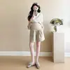 Conjunto para Gestantes Verão Estilo Preguiçoso Camisa Ampla Estilo Boneca Manga Curta Fina Top para Gestantes Shorts Conjunto de Duas Peças para Gestantes