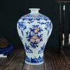 Jingdezhen Azul e Branco Underglaze Vermelho Antigo Vaso de Cerâmica Chinesa Casa Decoração de Sala de Estar Artesanato Ornamentos