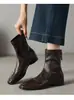 Versión de Piel de Oveja ~ Botas Elegantes de Alta Gama Elásticas Ajustadas Botas Color Nude Estilo Retro para Mujer Cuadrado Genuino Cuero Botas de Commuter