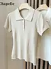 Top de Punto para Mujer con Cuello Polo Retro de Manga Corta para Verano 2026, Nuevo Versátil Simple Ajustado Favorecedor Hombro Normal