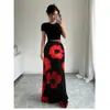 Saia longa de cintura alta com efeito drapeado para mulheres, novo estilo de verão, estampa de bolinhas, saia bodycon modeladora, saia de moda europeia e americana