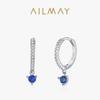 Pendientes colgantes de plata de ley S925 con zafiro azul, pequeños diamantes redondos, diseño exquisito, temperamento geométrico, joyería para los oídos de alta calidad.