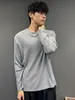Camiseta de Manga Larga con Cuello Redondo Ligeramente Elástica Estilo Old Money para Hombre, Camisa Base Casual Holgada para Otoño, Conjunto de Estilo Old Money para Viajes Diarios Coreanos