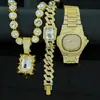 Conjunto de Colar, Pulseira e Relógio com Pingente Retangular de Pedra Preciosa Coração do Oceano Retrô Presente Masculino de Luxo