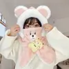 Chapéu, Cachecol, Gola Integrada de Desenho Animado para Crianças, Chapéu Quente de Pelúcia para Meninos e Meninas, Chapéu de Proteção para Orelhas de Bebê com Forro de Fleece para Outono e Inverno