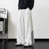 Calça de moletom listrada personalizada/estilo americano, nova coleção de outono, modelagem solta, com caimento, bordado color-blocking, calça esportiva casual versátil, longa, branca e cinza
