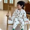Traje de Algodão Elástico de Manga Longa para Primavera e Verão Infantil Cardigã de Renda Fofo de Manga Longa para Bebê Roupas de Casa Roupas de Ar Condicionado para Bebê Masculino