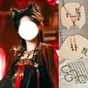 Estilo Demônio Gato da Meia-Noite Frame de Cabeça Guwu Colar Brincos de Bastão de Pérola Acessórios Pretos e Vermelhos Conjunto Completo de Traje Antigo