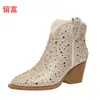 LiuFu 2026 Otoño/Invierno Nuevas Botas de Talla Grande para Mujer con Pedrería para Comercio Exterior, WISH Amazon Botas de Cuero para Mujer Estilo Europeo y Americano