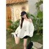 Camiseta Feminina Manga Longa Assimétrica com Renda e Estilo Preguiçoso Mr [Tecido Original], Top Casual Solto para Primavera e Outono