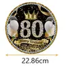 Festa de Aniversário Série Ouro Negro 80 Anos Garfo Colher Prato de Jantar Conjunto Utensílios de Mesa Suprimentos Diário Festival Casamento Louça de Casamento