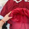 Vestido para Niñas 2026 Nuevo Estilo Rojo Moderno Estilo Coreano Lindo Cuello de Muñeca Bebé Otoño e Invierno Vestido Infantil