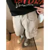 Calça feminina cropped cor de damasco, calça de verão casual e versátil com design de múltiplos bolsos, jeans de perna larga com corte solto, estilo popular