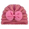 Gorro de punto a rayas para bebé de estilo nuevo europeo y americano, sombrero para niños de color sólido con lazo, gorro de lana cálido para bebé para otoño e invierno