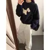 Suéter de punto jacquard para perro con cuello redondo estilo coreano para mujer, nuevo top corto de punto suave de ajuste holgado para otoño e invierno 2026