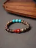 Pulsera Auténtica de Madera Qinan Verde Ágata Malaquita Cristal Fantasma Rojo del Sur Cuentas de Oración Budista Joyería de Madera Vintage de Nicho