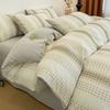 Ins Juego de Cama de Algodón de Rayas Simples de Cuatro Piezas Clase a Algodón Puro Cepillado Ropa de Cama Funda de Edredón Sábanas Individual Dormitorio Juego de Tres Piezas