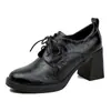 En Stock~ Zapatos de Cuero de Tacón Alto Estilo Retro con Punta Redonda, Adecuados para el Trabajo, Tacón Grueso, Mocasines con Cordones para Mujeres Pequeñas