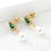 Moda Transfronteriza Personalidad Estilo Retro de Corte Moda Pendientes de Perla Pendientes Colgantes de Esmeralda Joyería Sencilla para Mujer