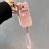 Funda de teléfono 3D de orejas de gato con degradado bicolor para Apple 17 Pro Max con cadena de cuentas, 16/15 acrílico