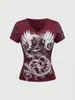 Camiseta de Manga Corta Estilo Hot Girl Retro Americano Y2K con Estampado de Alas de Pedrería Corte Ajustado Top Ropa para Mujer Venta al por Mayor