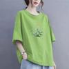 Gordo mm Talla Grande Algodón Cuello Redondo Camiseta de Manga Corta para Madre Verano para Mujer Holgada Casual Moda Estampada Efecto Adelgazante Top