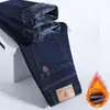 Jeans Gruesos para Hombre con Forro de Felpa, Resistentes al Desgaste, Pantalones Casuales de Pierna Recta Suelta, de Cintura Alta, Elásticos, Cálidos y Espesos