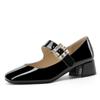 Novidade Primavera e Verão 2026 Sapatos Femininos de Cristal com Strass, Sapatos Mary Jane de Salto Médio Grosso, Sapatos Pequenos de Couro Estilo Coreano para Atacado