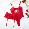 Conjunto de Lingerie Sexy Tentação Transfronteiriço Europeu e Americano Fino Renda Cinto de Liga Dia dos Namorados Paixão Uniforme Modelador