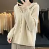 Suéter de punto con capucha y media cremallera de color liso estilo coreano para mujer, nueva colección otoño e invierno, juvenil y holgado, suéter tipo pullover acanalado de estilo casual