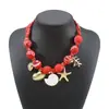 N13606 Collar Transfronterizo Serie Dopamina Océano Colgante de Coral y Caracola Collar de Tela Vintage Colorido Venta al por Mayor