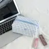 Bolsa de Maquiagem Azul Fresca e Simples de Mão para Mulheres, Bolsa de Armazenamento Portátil, Bolsinho Interno, Bolsa de Armazenamento para Viagem, Pequena Bolsa de Maquiagem