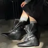 Botas de Encaje Estilo Retro Londinense con Fruncidos para Mujer 2026 Otoño Tacón de Cuña Slip-on Adelgazantes de Moda Versátiles Botas de Moda