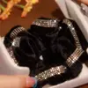 Anillo para el pelo de terciopelo de alta gama con pedrería, tipo intestino grueso, banda para coleta alta, cuerda para la cabeza gruesa, cabeza de bola, cuerda para el pelo con funda de cuero, flor para la cabeza