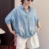 2025 Nuevo Verano para Mujer Estilo Europeo y Americano Bolsillo Decorado Versión Holgada Camisa a Rayas Top Casual Versátil