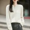 Cárdigan de Seda de Morera Cepillado sin Costuras Cuello Redondo para Mujer Otoño Invierno Cálido Holgado Ropa Exterior Estilo Francés para el Trabajo Top de Punto
