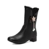24 Botas de Mujer Estilo Gótico Vintage Lolita Negras Blancas Rosas con Adorno de Encaje Lazo Colgante de Perla Tacón Grueso Boda