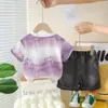 2025 Pantalones Cortos Ingleses de Color Degradado Traje de Verano de Dos Piezas para Niños Traje Delgado Nuevo de Moda para Niños de Manga Corta